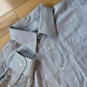 Ermenegildo Zegna Long Sleeve Button Up Shirt Mens Sz L Gray Micro Checker